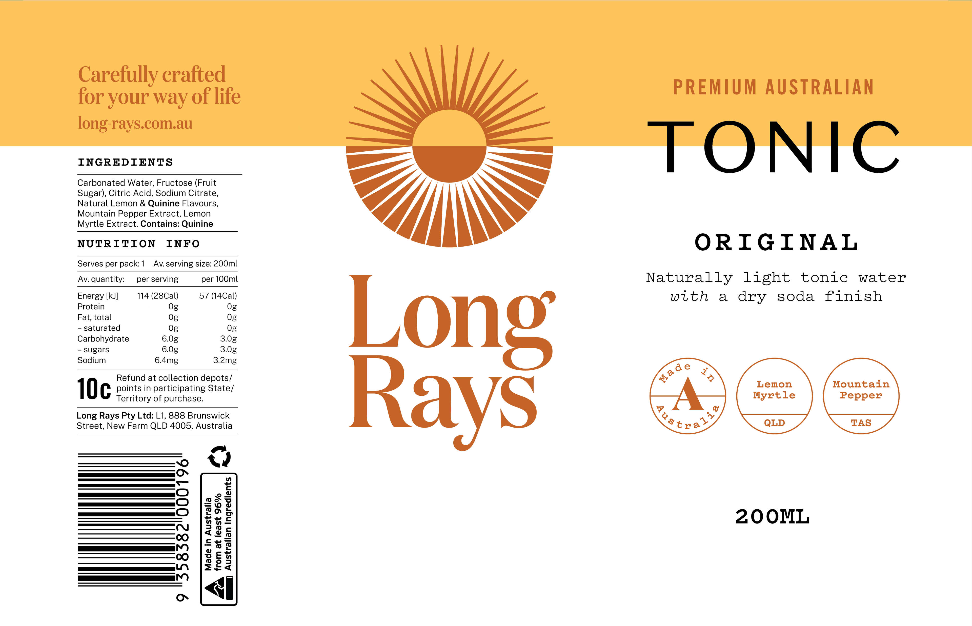 Long Rays Australian Tonic Carton (24x200mL)