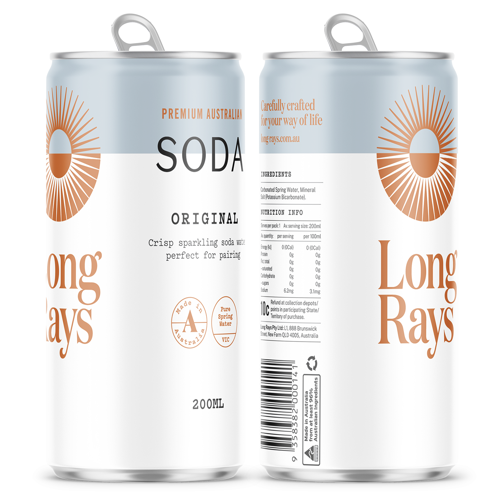 Long Rays Australian Soda Carton (24x200mL) Loose Cans